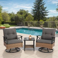 Ensemble de fauteuils à bascule pivotants d'extérieur, lot de 3 pièces avec 1 table et 2 fauteuils à bascule, rotation à 360° et fonction basculante, Marron+Gris(m-1)