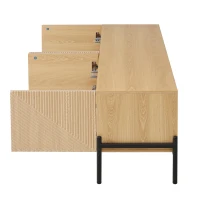 Meuble TV bas avec 4 portes à ouverture par pression, design géométrique, piètement en métal, 163,5x40x45 cm, Couleur naturelle(m-11)