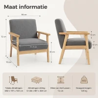 HOMCOM Fauteuil comfortabel groot formaat met kussens, 64B x 70T x 72H cm, Grijs(m-3)