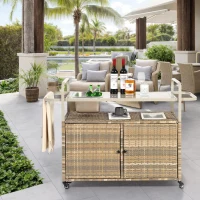 Bar roulant d'extérieur avec bac à glaçons, roulettes verrouillables, pour jardin, bord de piscine et arrière-cour, 131x50x91 cm, Beige(m-1)