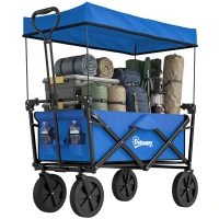 Outsunny Carro Plegable con Toldo Desmontable Longitud y Ángulo del Mango Ajustables y Bolsa de Transporte Carga 100 kg Azul(m-10)