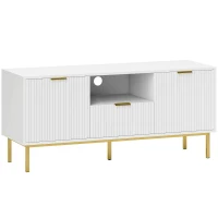 HOMCOM Meuble TV, meuble télé pour 50 pouces avec 2 portes à fermeture douce, tiroir et compartiment ouvert, 120x39x54cm, blanc(m-12)