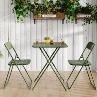 Ensemble bistrot pliable 3‑pièces en acier, avec 2 chaises + 1 table, Vert(m-1)