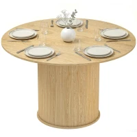HOMCOM Table à manger ronde pour 4-6 personnes, Ø 120 x 75 cm, table de cuisine avec base cylindrique cannelée, bois naturel(m-1)