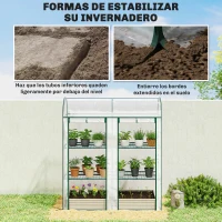 Outsunny Invernadero Pequeño de 3 Niveles 2 Puertas Enrollables Marco de Acero Cubierta de Plástico 143x46x164 cm Transparente(m-6)