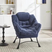 Fauteuil lounge avec pouf, accoudoirs et une poche latérale, revêtement en flanelle, 69,9x64,0x95,0 cm, Bleu marine(m-6)