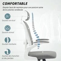 HOMCOM Chaise de Bureau Ergonomique, Fauteuil de Bureau en Maille avec Appui-Tête et Soutien Lombaire Réglables, Gris(m-4)