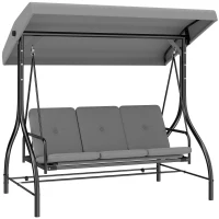 Outsunny 3 Seater Canopy Swing Chair, 2 in 1 Garden Swing Seat Bed, with Adjustable Canopy and Metal Frame, Light Grey(m-1)