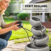 Outsunny Fântână de exterior din rășină, 4 niveluri, cu iluminare LED, aspect piatră 35 x 32 x 50 cm(m-7)