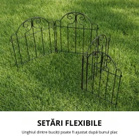 Outsunny Set cu 4 garduri metalice de grădină 125x57 cm cu design arcuit, rezistente, ușor de montat pentru patio, gazon, negru(m-6)