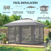 Outsunny Carpa Plegable 4x4 m Pop-up con Doble Techo 4 Laterales de Malla Altura Ajustable Bolsa Transporte UPF30+ Gris(m-8)