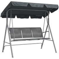 Outsunny 3 Seater Swing Chair, Garden Swing Bench with Adjustable Tilting Canopy, Breathable Mesh Seat and Heavy Duty Metal Frame for Patio, Garden, Dark Grey