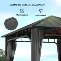 Outsunny Pavilion 3 x 3 m impermeabil stabil rezistent la iarnă pavilion de grădină cu părți laterale, plase, cârlige, acoperiș rigid Gri închis(m-7)