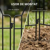 Outsunny Set cu 4 garduri metalice de grădină 125x57 cm cu design arcuit, rezistente, ușor de montat pentru patio, gazon, negru(m-5)