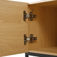 Meuble TV bas avec 4 portes à ouverture par pression, design géométrique, piètement en métal, 163,5x40x45 cm, Couleur naturelle(m-9)