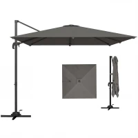 Outsunny Ombrellone a Sbalzo Inclinabile 3x3 m con Base a Croce e Manovella, in Poliestere Grigio Scuro(m-11)