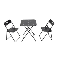 Ensemble bistrot pliable 3‑pièces en acier, avec 2 chaises + 1 table, Noir(m-2)