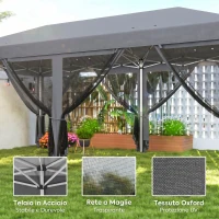 Outsunny Gazebo da Giardino Pieghevole 6x3 m con 6 Zanzariere e Pulsante, in Acciaio e Poliestere, Grigio(m-4)