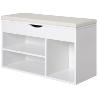 HOMCOM Banc à chaussures, meuble range-chaussures gain de place avec siège rembourré basculant pour l'entrée en bois, 80x30x47cm, Blanc