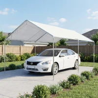 Outsunny Tendone per Auto in Acciaio Zincato con Kit di Ancoraggio, 5.95x2.94x2.6m - Bianco(m-8)