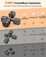 Verstellbares Kurzhantel-Set 5‑in‑1 (2 Stück), quadratisches Anti‑Roll‑Design, mit weichem TPU‑Griff, 34x26x16 cm, Grau(m-8)