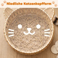 PawHut Katzenbett Rattan Katzenhöhle mit abnehmbares Kissen, Katzenkorb für Katzen bis 10 kg, 50 x 50 x 25 cm, Hellbraun(m-6)