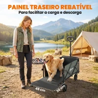 Outsunny Carrinho de Transporte com Rodas Carrinho de Jardim Dobrável com Puxador Telescópico Ajustável Porta Traseira Expansível 114x46x65-92 cm Verde(m-5)