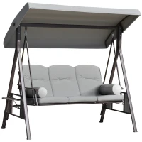 Outsunny Dondolo da Giardino 3 Posti con Tetto Regolabile, Portabicchieri e Cuscini, 208x121x172 cm, Grigio Chiaro(m-1)