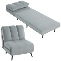 HOMCOM Sillón Cama Individual 3 en 1 Sofá Cama Plegable con Respaldo Ajustable y Cojín Grueso para Salón 72x88x87 cm Gris(m-10)