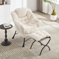 Fauteuil lounge avec pouf, accoudoirs et une poche latérale, revêtement en flanelle, 69,9x64,0x95,0 cm, Blanc(m-1)