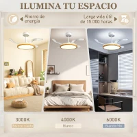 HOMCOM Ventilador de Techo con Luz LED 80 W Motor DC Reversible Mando a Distancia 6 Velocidades Temporizador Ø95 cm Natural(m-4)