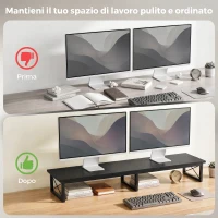 HOMCOM Supporto Scrivania per Monitor con Scomparti e Portaoggetti, Nero(m-6)