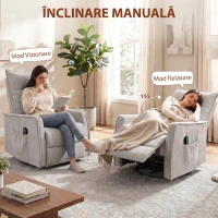 HOMCOM Fotoliu Masaj Reclinabil cu Încălzire Rotativ din Chenille cu Suport pentru Picioare și Telecomandă, Gri Deschis(m-5)