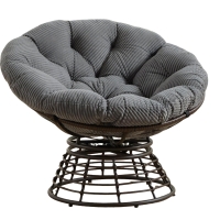 Fauteuil Papasan, pivotant à 360°, coussin épais(velours côtelé), cadre en acier, 92x92x67 cm, Gris