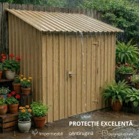 Outsunny Set de 12 Panouri pentru Acoperiș din Oțel Galvanizat 7m² pentru Căsuță de Unelte Șopron 129x45cm Lemn Natural(m-4)