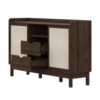 Buffet bas avec portes coulissantes et tiroirs, effet color-block, tablettes réglables, 150x39,5x80 cm, Couleur naturelle(m-10)