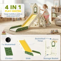AIYAPLAY Foldable 4 in 1 Toddler Slide with Climber, Basketball Hoop, Storage Space and Basketball for Ages 1-3 Years, Cream(m-4)
