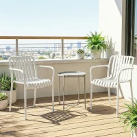 Outsunny Juego de 4 Sillas de Jardín Exterior Apilables de PP con Respaldo Curvado Asiento de Listones 55x58,5x81,5 cm Blanco(m-9)
