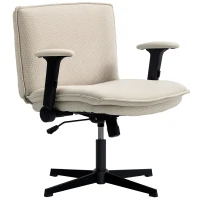 HOMCOM Silla de Oficina Piernas Cruzadas con Reposabrazos Abatible Asiento Ancho sin Ruedas Altura Ajustable Giratoria Crema(m-11)