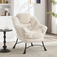 Fauteuil lounge avec pouf, accoudoirs et une poche latérale, revêtement en flanelle, 69,9x64,0x95,0 cm, Blanc(m-5)