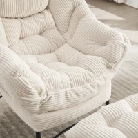 Fauteuil lounge avec pouf, accoudoirs et une poche latérale, revêtement en flanelle, 69,9x64,0x95,0 cm, Blanc(m-8)