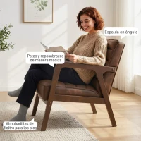HOMCOM Butaca de Salón Tapizado en PU con Marco de Madera Maciza Asiento Acolchado para Sala de Estar Dormitorio Marrón(m-7)