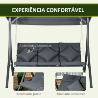 Outsunny Baloiço de Jardim Exterior de 3 Lugares com Toldo Ajustável e Estrutura de Aço 202x115x168 cm Cinzento Escuro(m-6)