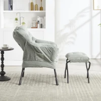 Fauteuil lounge avec pouf, accoudoirs et une poche latérale, revêtement en flanelle, 69,9x64,0x95,0 cm, Vert clair(m-6)