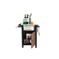 Desserte-bar d'extérieur avec roulettes et armoire de rangement, 76x57x85 cm, Marron(m-7)