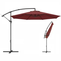 Outsunny 3 m Overhanging Cantilever Parasol, with Cross Base - Wine Red(m-10)