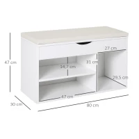 HOMCOM Banc à chaussures, meuble range-chaussures gain de place avec siège rembourré basculant pour l'entrée en bois, 80x30x47cm, Blanc(m-3)