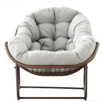 Fauteuil œuf à bascule avec coussin d'assise épais, Intérieur & Extérieur Fauteuil basculant confortable, 111x94,5x80 cm, Gris clair(m-2)