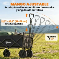 Outsunny Carro Plegable con Toldo Desmontable Longitud y Ángulo del Mango Ajustables y Bolsa de Transporte Carga 100 kg Negro(m-5)