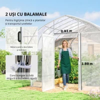 Outsunny Seră tunel cu învelitoare PO, 2 uși cu balamale, seră încălzită cu structură optimizată, transparentă(m-3)